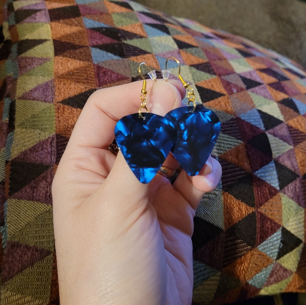 [NEW] Blue Marble Guitar Pick Earrings